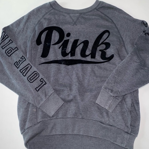 VICTORIA’S SECRET PINK CHARCOAL SWEATSHIRT WITH VELVET LOGO TRENDING 2000s PINK - Picture 1 of 6